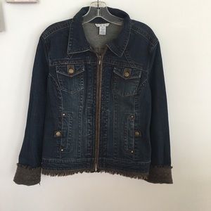 CAbi Denim Jacket with Brown Fringe Size XL